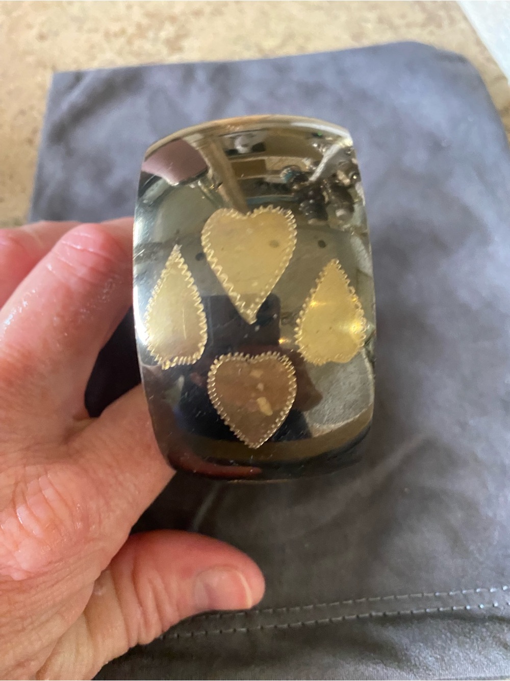 Gold Heart Accent Black Cuff Bracelet - Women Jewelry